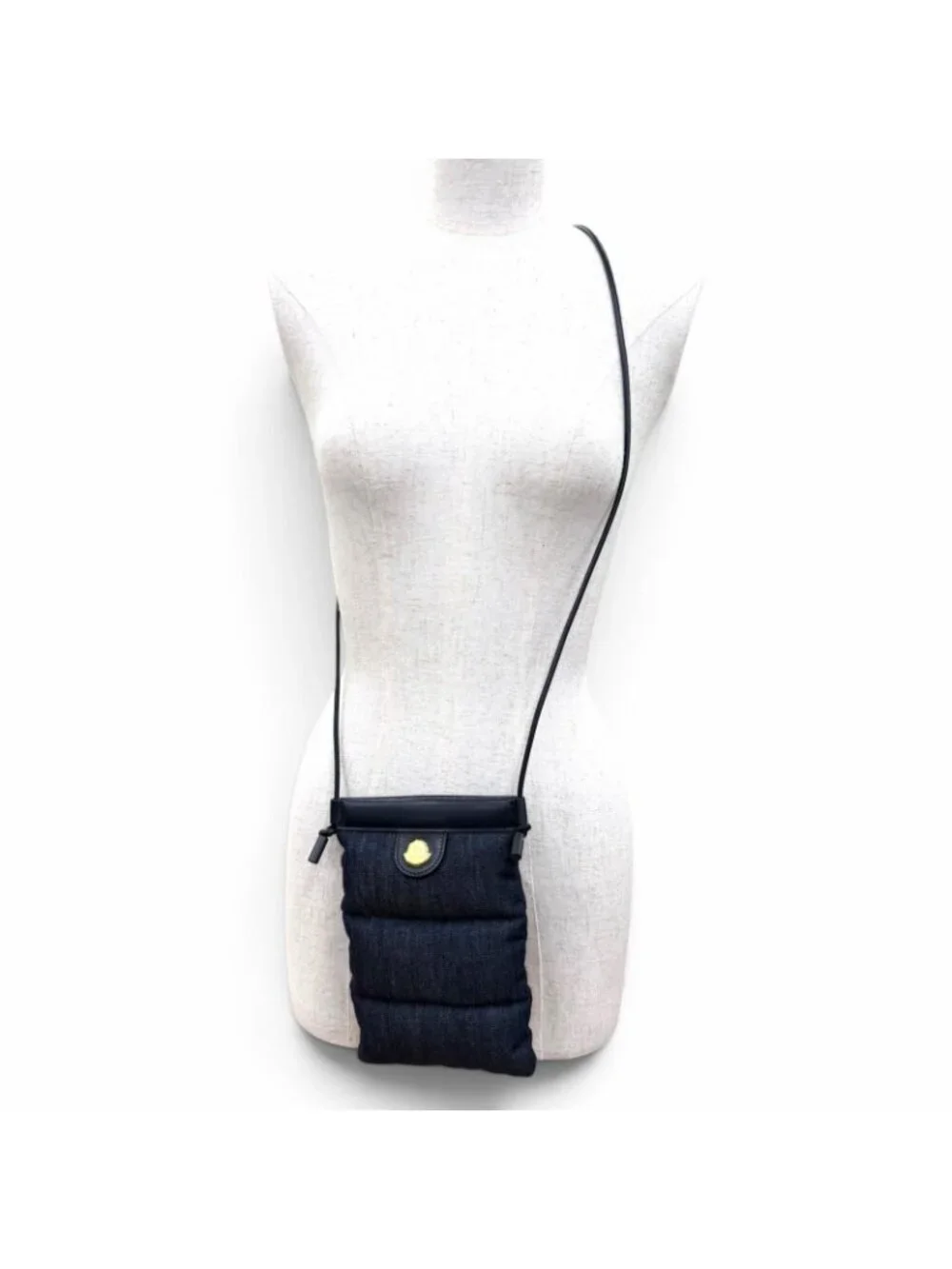 Moncler Puffy Phone Case Leather Logo Shoulder Bag Indigo